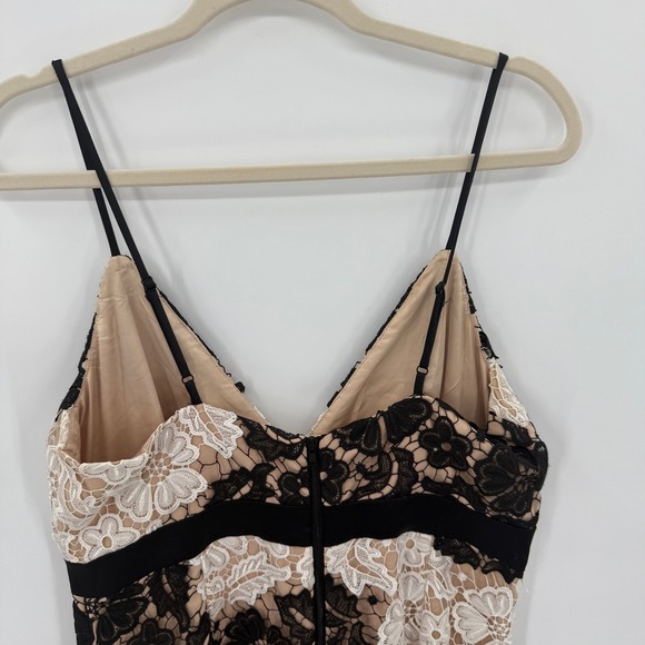 Bardot Lace Cocktail Dress Black White Nude Floral Bodycon Asymmetrical Hem 10 - Picture 9 of 11